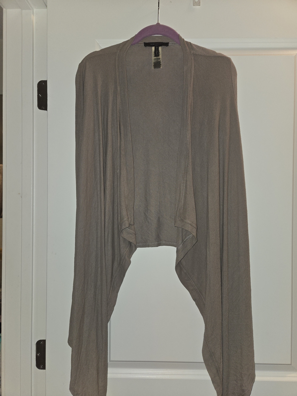 BCBGMaxAzria Taupe Open-Front Draped Cardigan